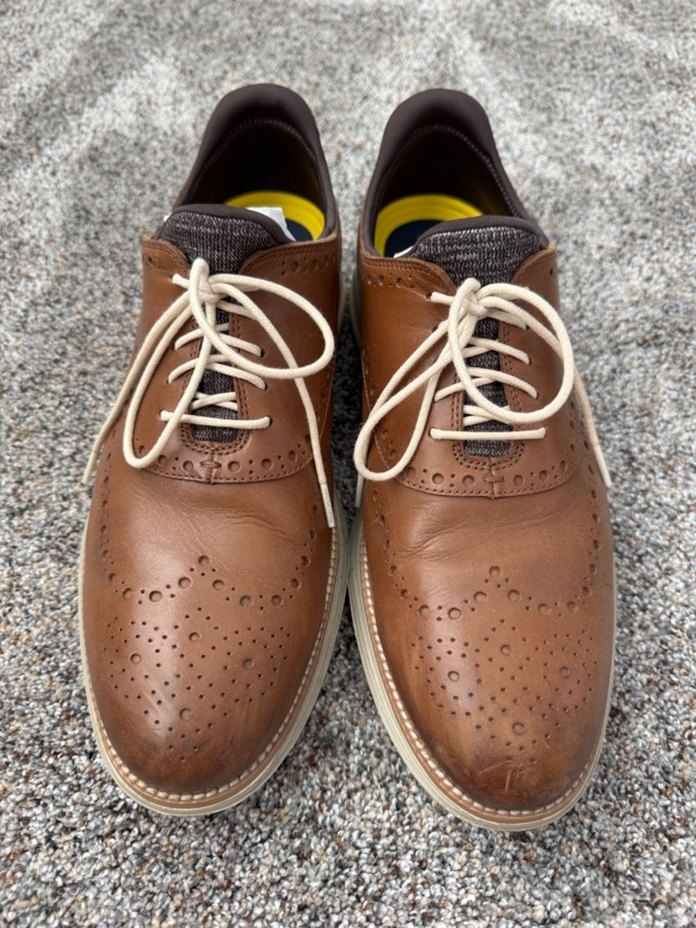 Cole Haan Brown Leather Wingtip Oxfords with Cream Laces